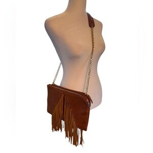 Fringe Leather Crossbody Bag with gold strap by Cato